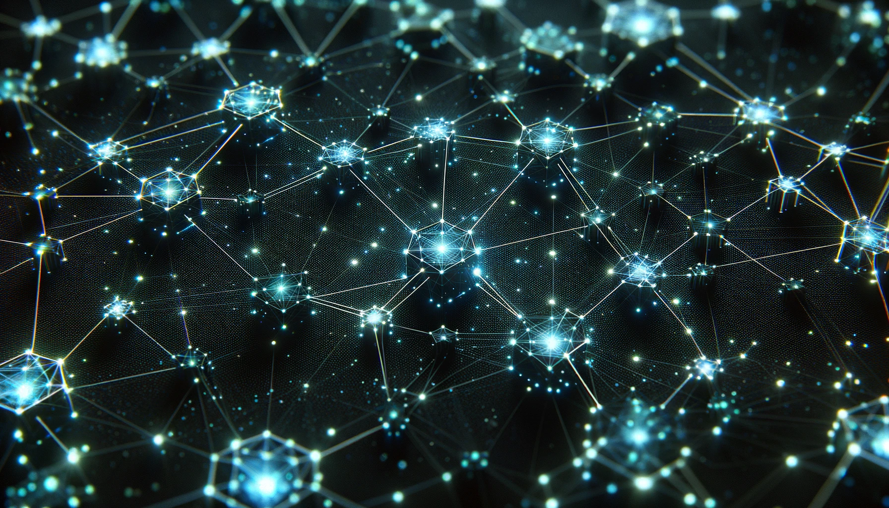 ブロックチェーン技術のデジタル表現、ネットワークを象徴する連結されたノードが特徴