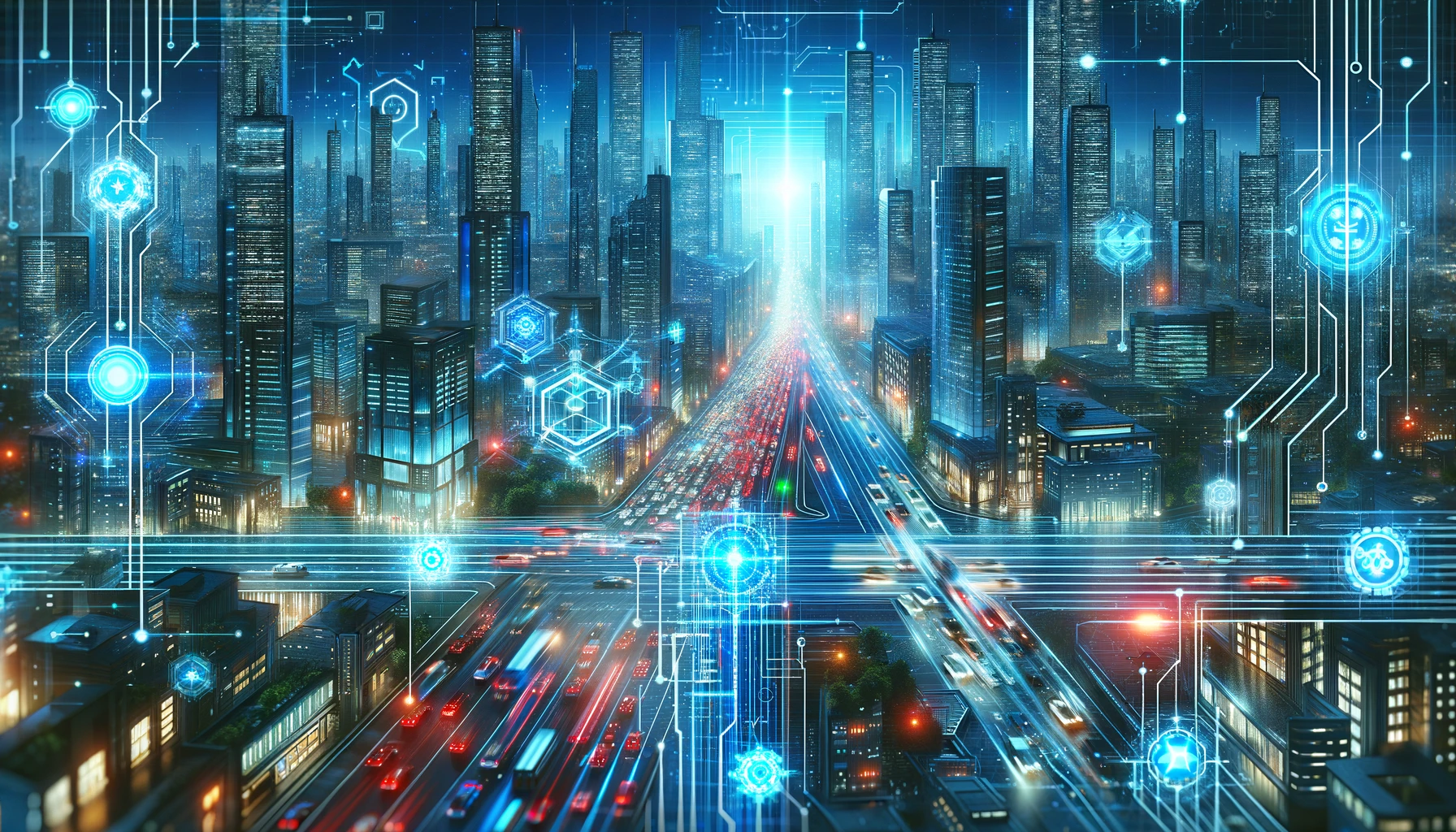 未来的なブロックチェーン都市景観、高度な技術とデジタル経済を象徴