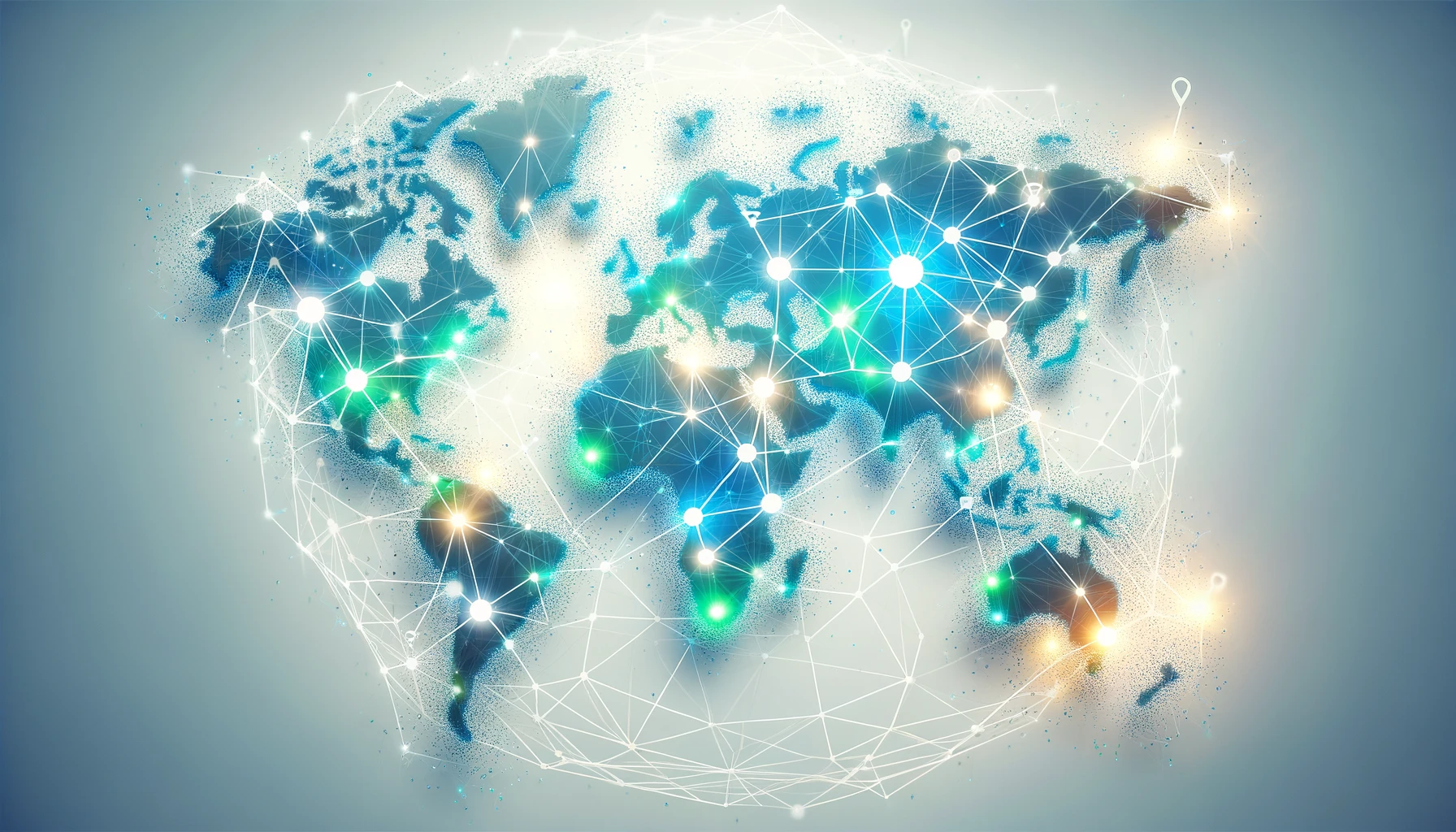 ブロックチェーン技術を象徴するデジタルワールドマップ
