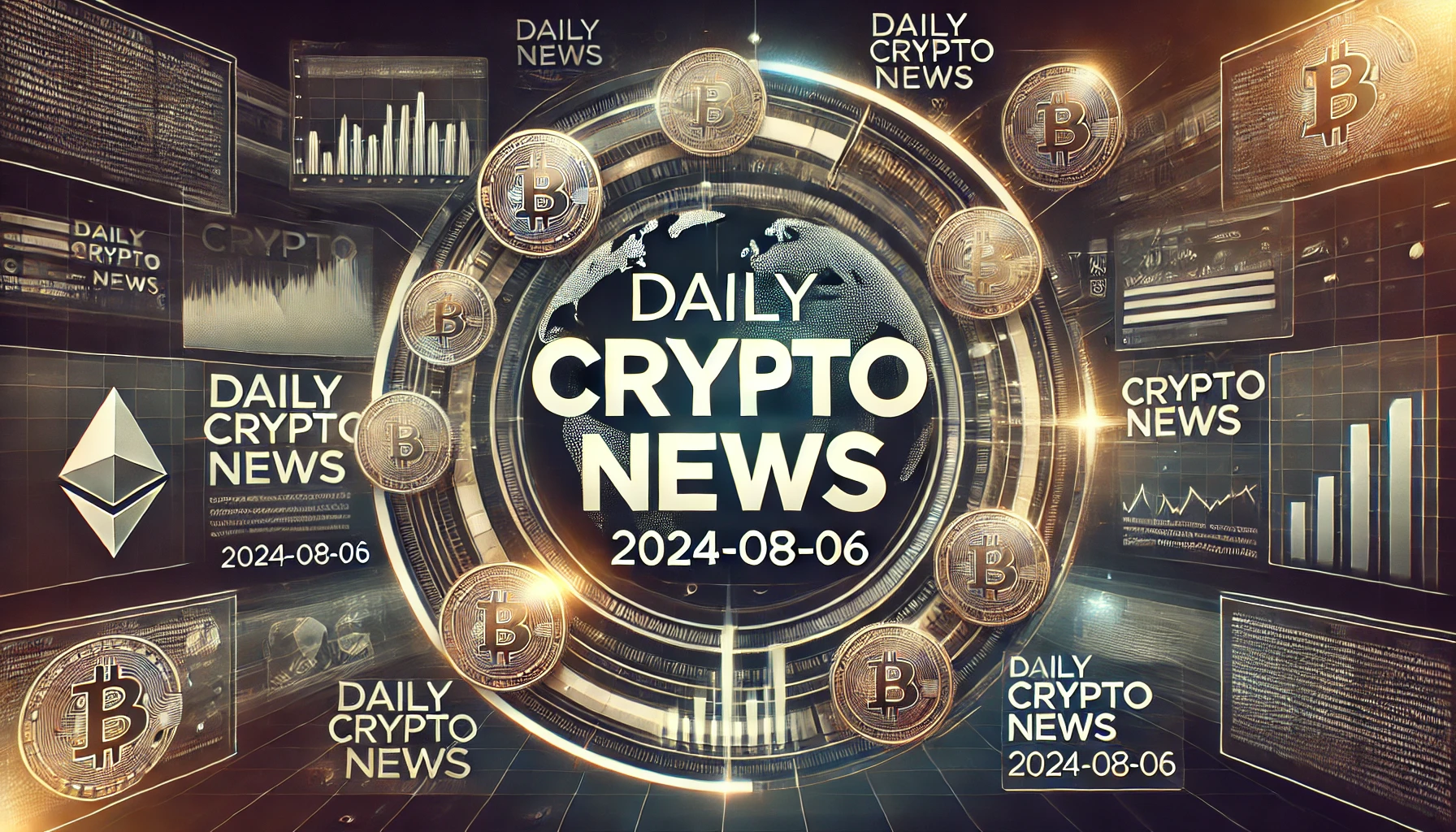 仮想通貨ニュースのアイキャッチ画像。デジタルデザインと暗号通貨の要素を含み、「Daily Crypto News | 2024-08-06」と記載。