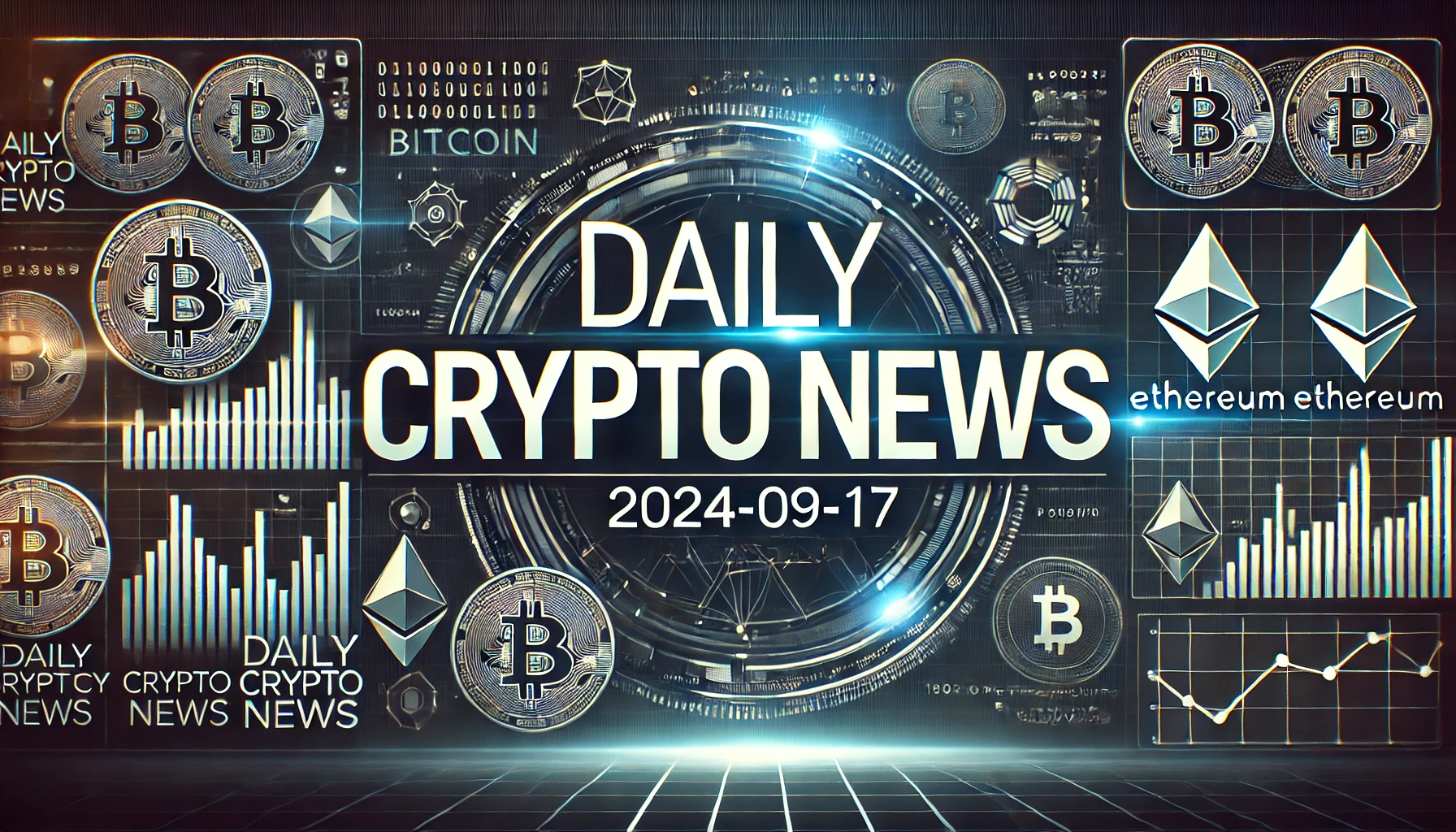 2024年9月17日の仮想通貨ニュースをまとめた記事のアイキャッチ画像。デジタルな背景に暗号通貨のアイコンやトレンドグラフが浮かび、タイトル「Daily Crypto News | 2024-09-17」が中央に表示されています。