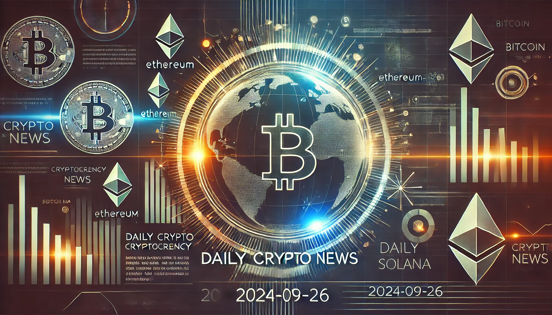 2024年9月26日の仮想通貨ニュースまとめ、グローバルな仮想通貨市場を反映したデジタルデザイン