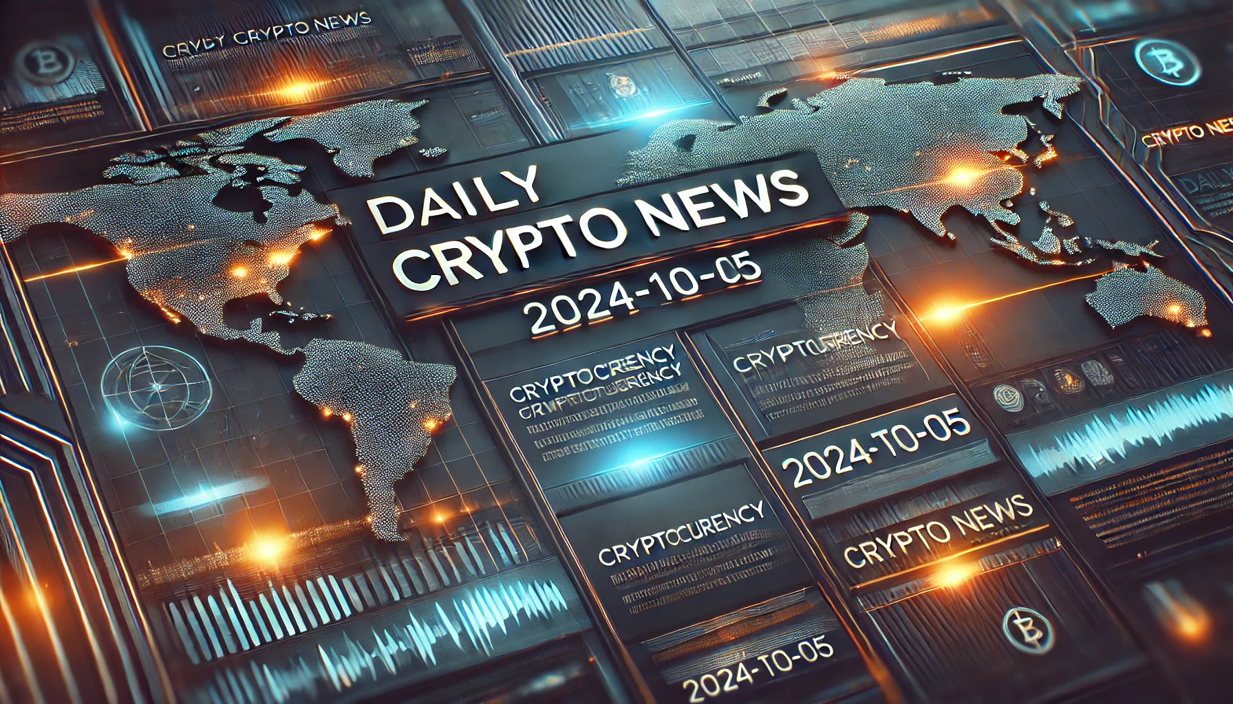 仮想通貨の最新ニュースを表す、デジタルな背景に「Daily Crypto News | 2024-10-05」と記載された画像。