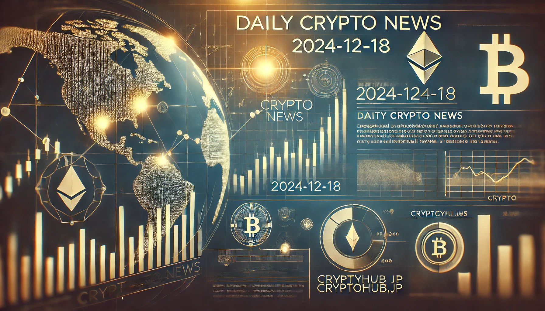 古い世界地図とデジタル株価チャートが組み合わさった仮想通貨ニュース用のアイキャッチ画像