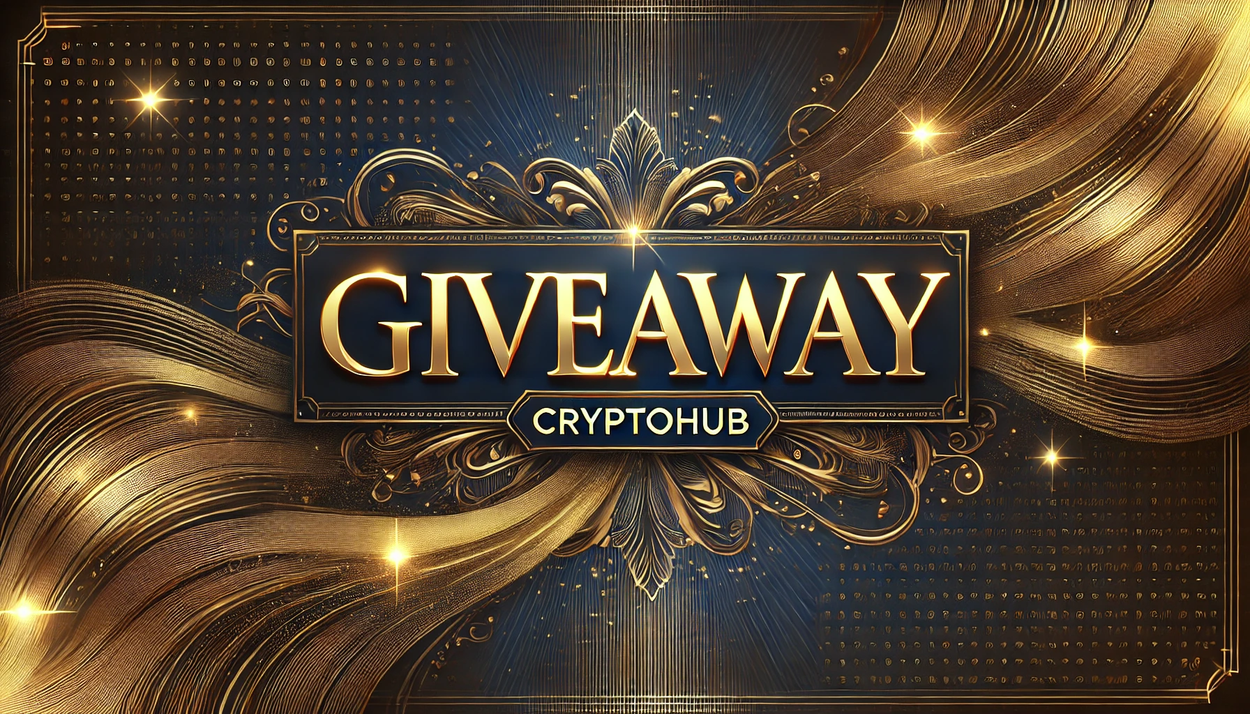 豪華なデザインで「GIVEAWAY」と「cryptohub」の文字が目立つ横長バナー。重厚感と高級感を意識したデザイン。