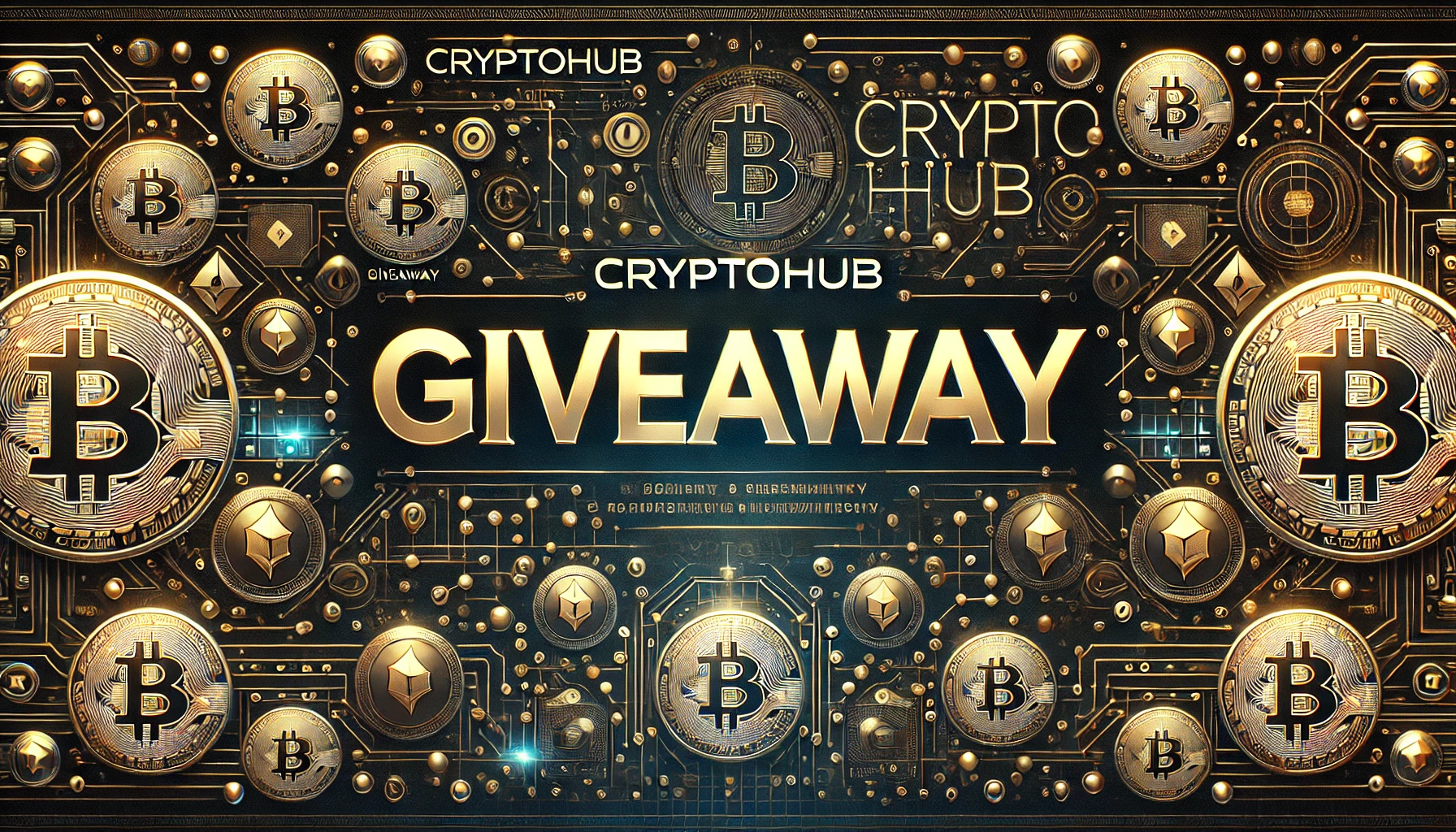 CryptoHubキャンペーンの豪華なアイキャッチ画像。「CryptoHub」と「GIVEAWAY」の文字が重厚感のあるデザインで描かれています。