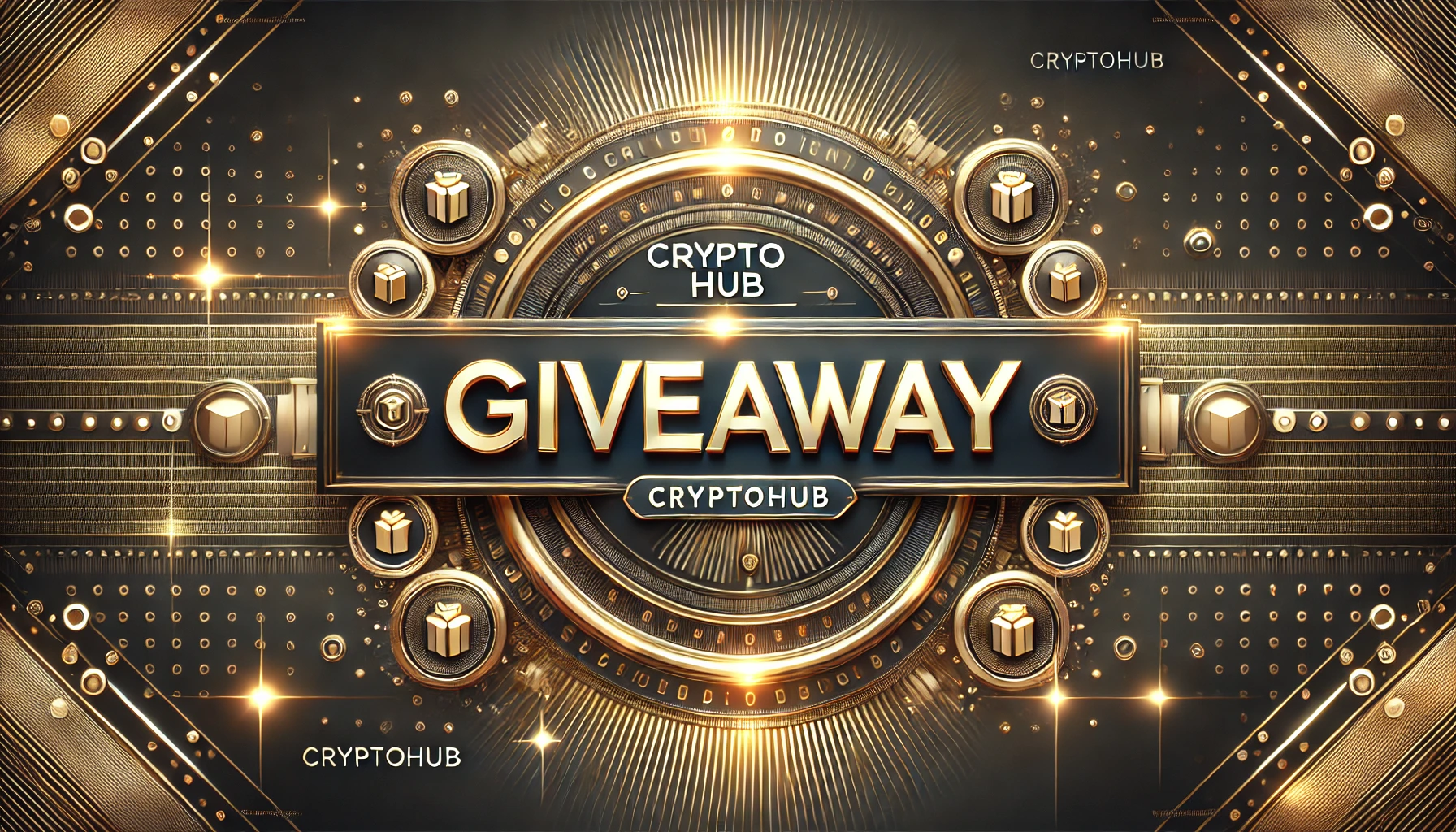 CryptoHubキャンペーンのアイキャッチ画像。重厚感のある背景に「CryptoHub」と「GIVEAWAY」のテキストがゴールドで表示されている。