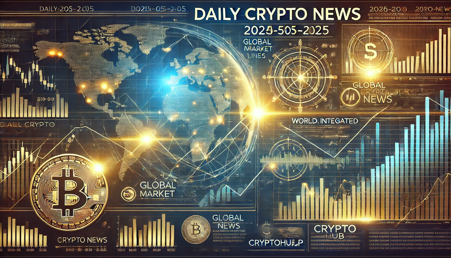 世界の仮想通貨市場動向を示すデジタル金融ニュースバナー