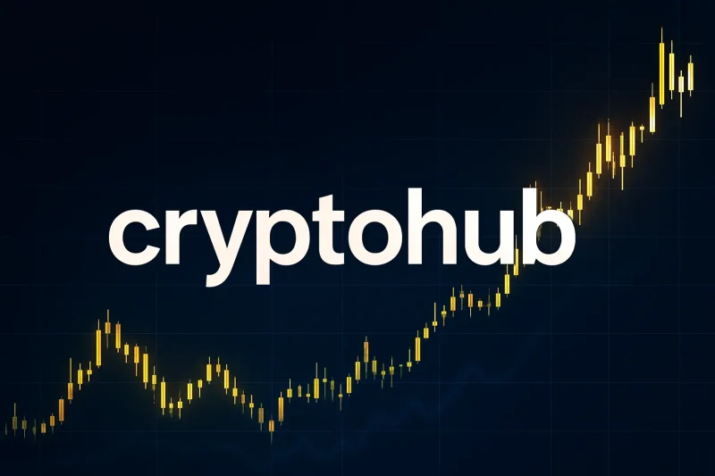 金融チャートとcryptohubのロゴを組み合わせた暗号資産イメージ