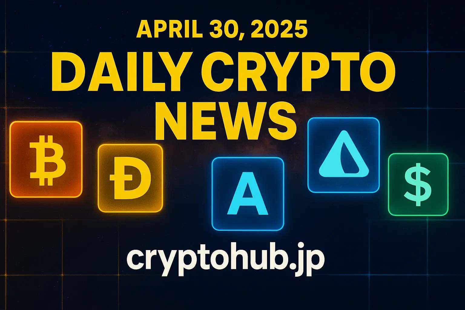 2025年4月30日、仮想通貨の注目ニュースをまとめたビジュアル。