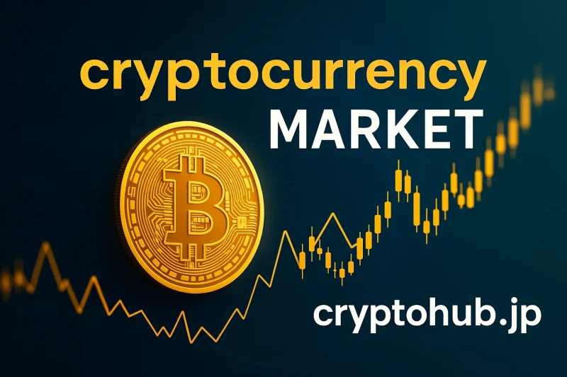 暗号通貨市場の動向を示すビットコインとチャートを描いたバナー画像