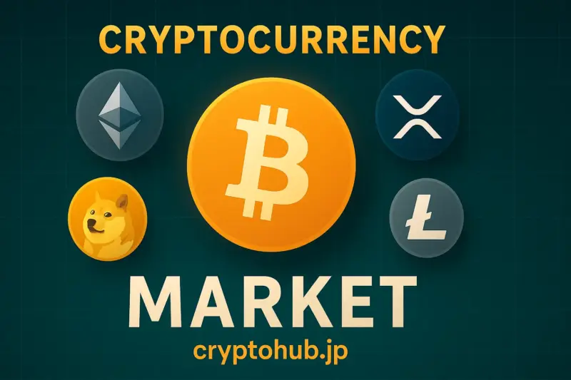仮想通貨市場に関する暗号資産アイコンが並ぶセクション用画像