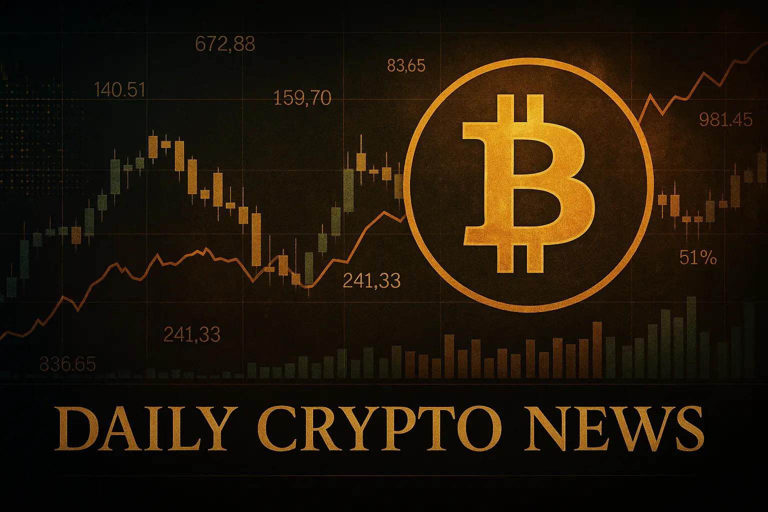 金色のビットコインロゴと金融チャートが重厚に描かれた暗号資産市場のイメージ