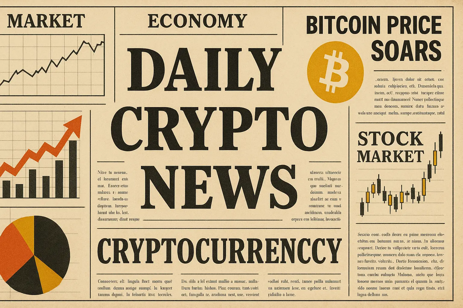 2025年6月13日の仮想通貨市場を象徴する新聞風コラージュ画像