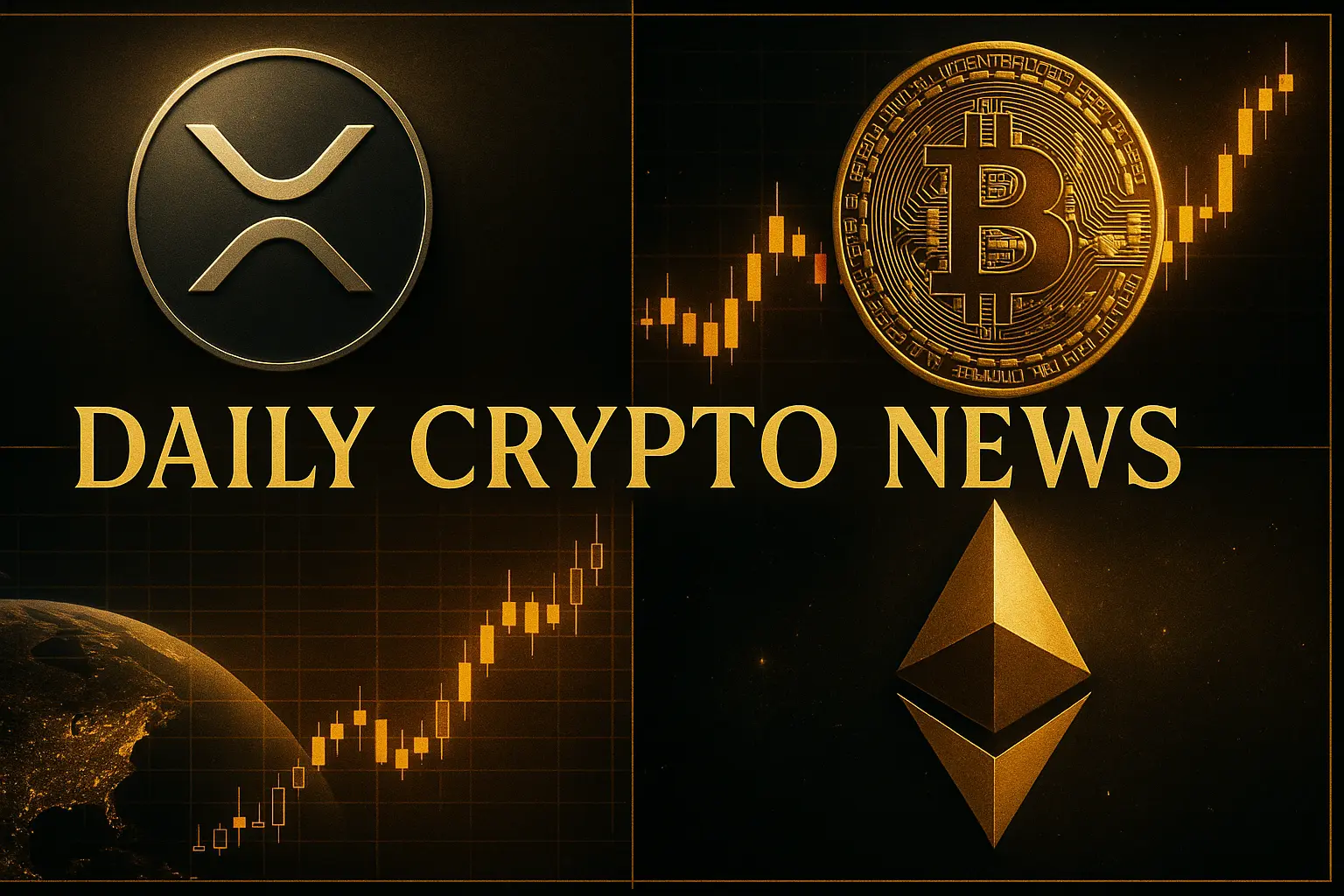 暗号通貨と金融グラフが融合した高級感あるグリッド構成のイメージ