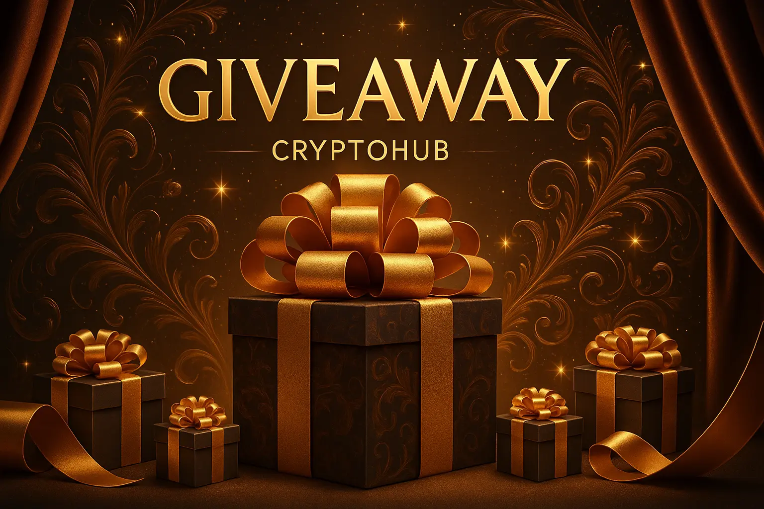 CryptoHubの豪華プレゼントキャンペーンを告知する重厚感と高級感あふれる横長バナー画像