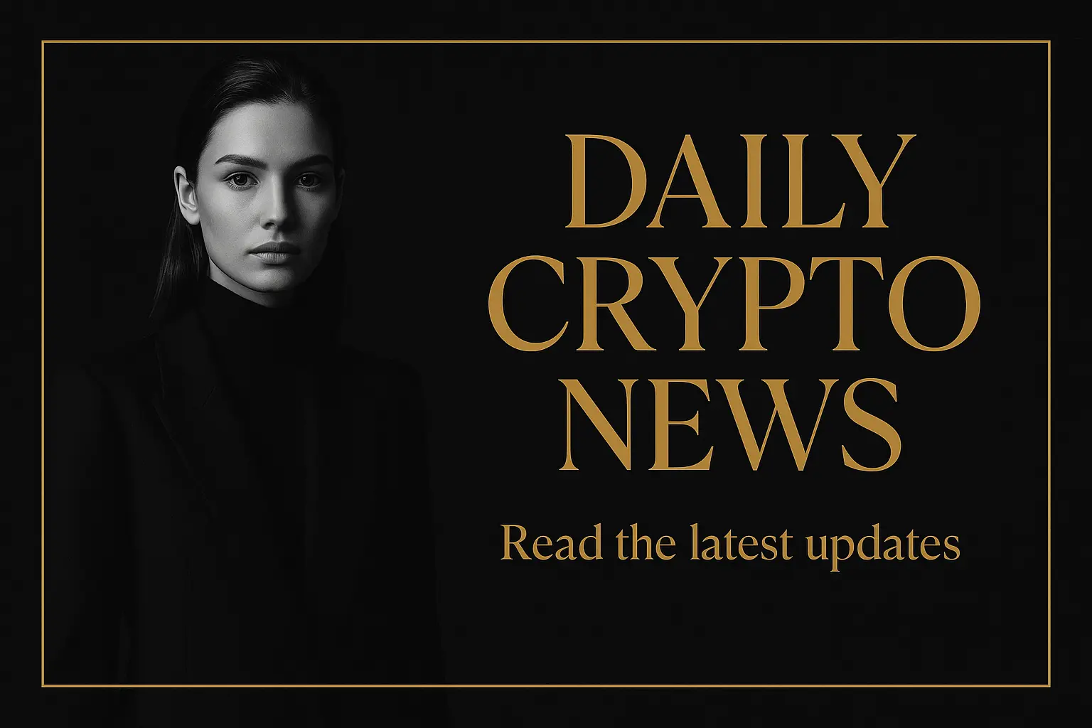 ブラックとゴールドで構成されたモード系ポートレート調の仮想通貨ニュース用アイキャッチ画像