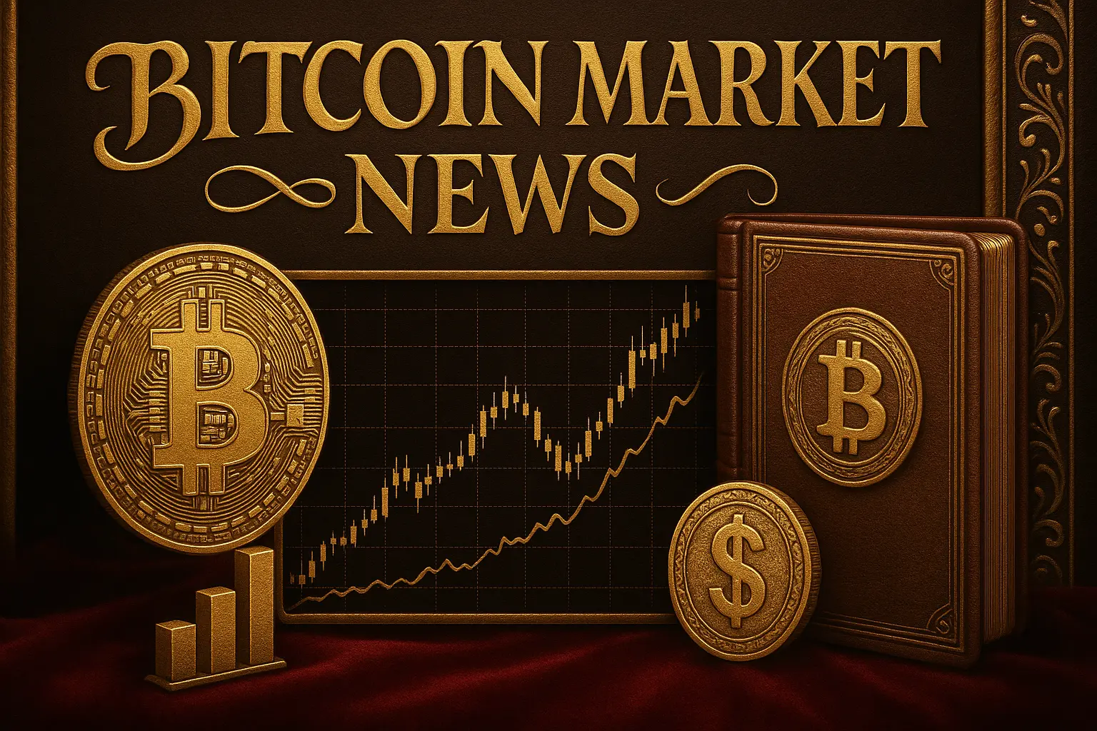 ビットコイン市場ニュースとチャートを描いた高級感あるアイキャッチ画像