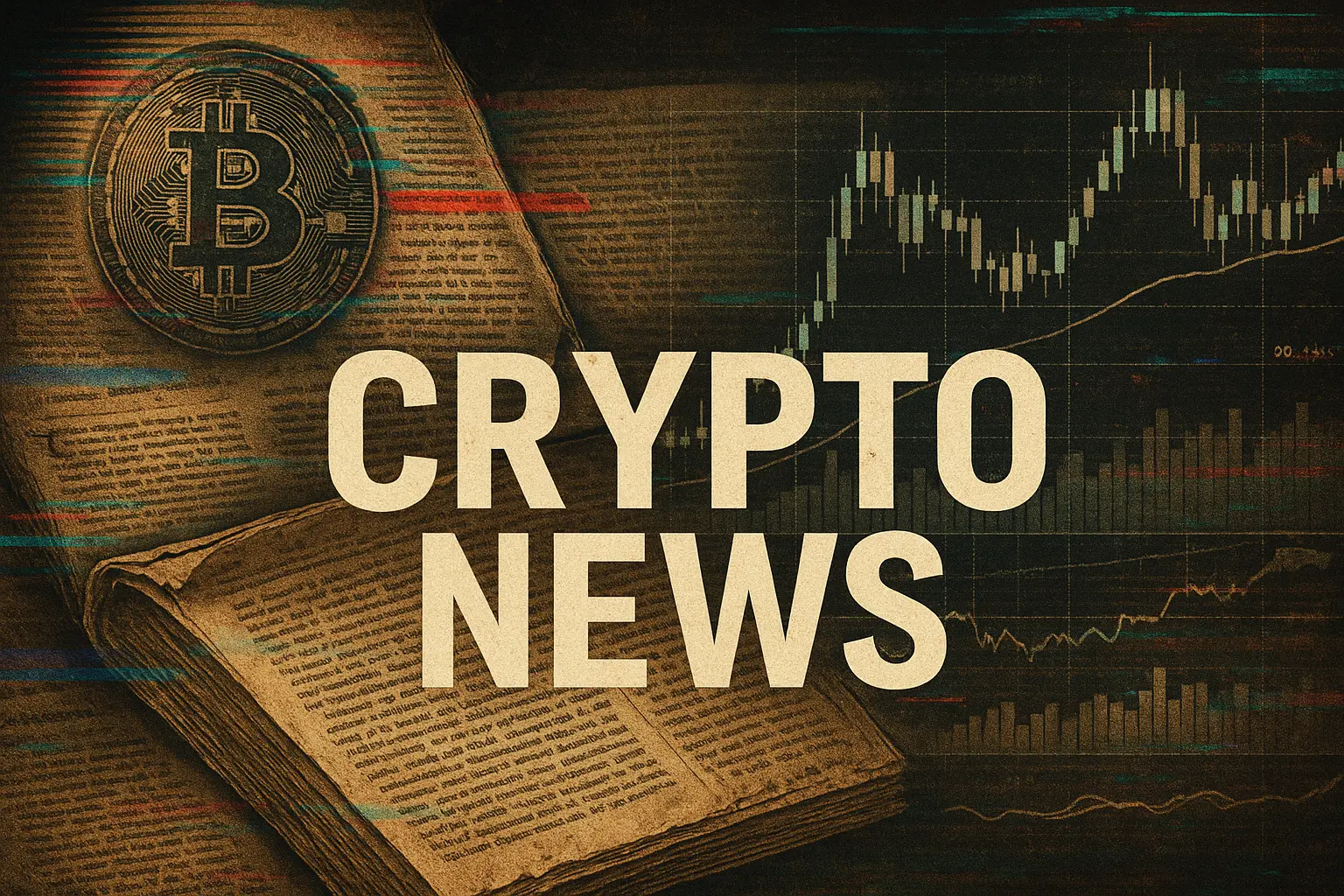 新聞紙とチャートが重なった仮想通貨市場の象徴的ビジュアル