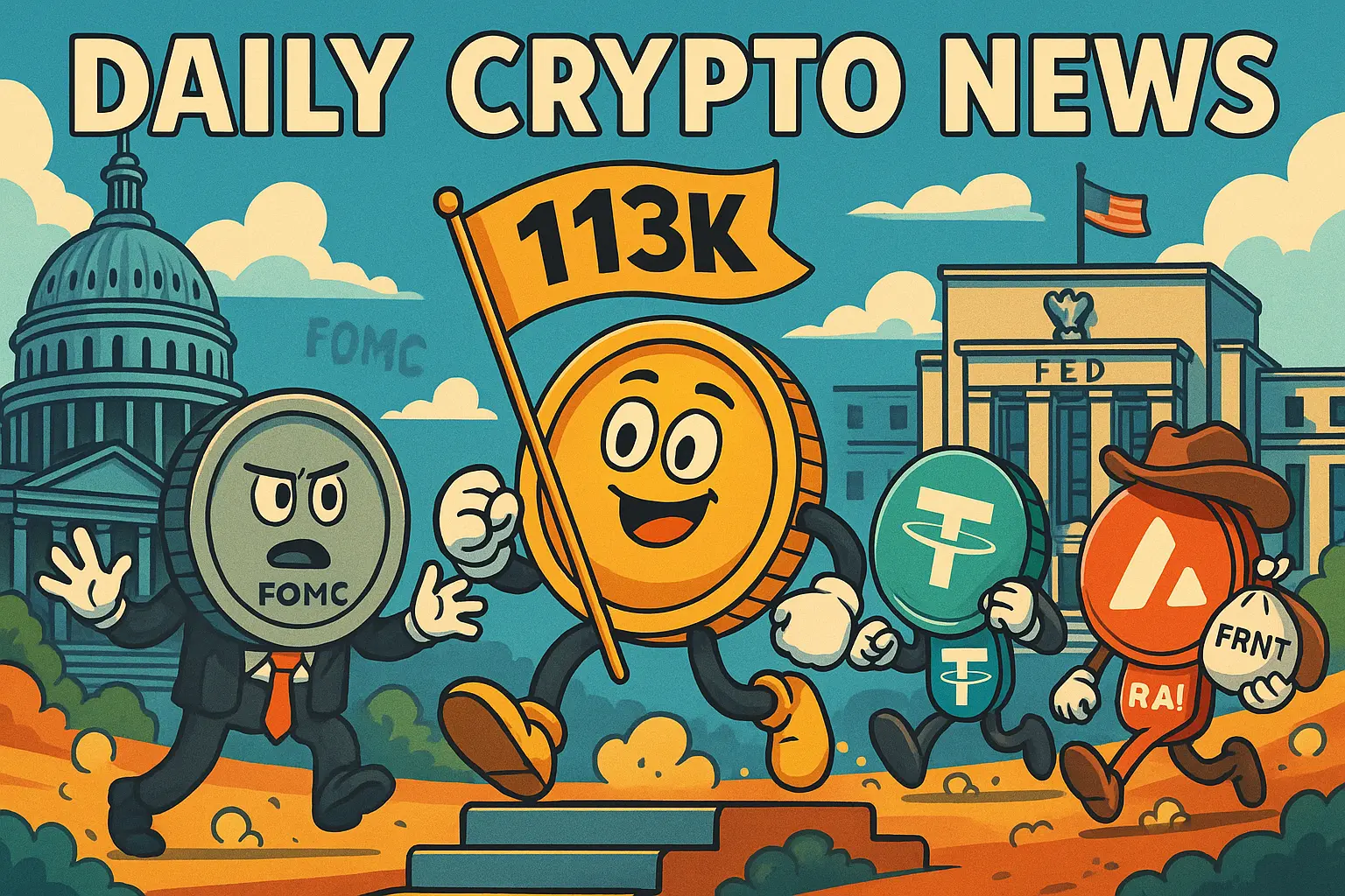 ビットコインやテザーなど主要暗号資産を擬人化した風刺イラスト